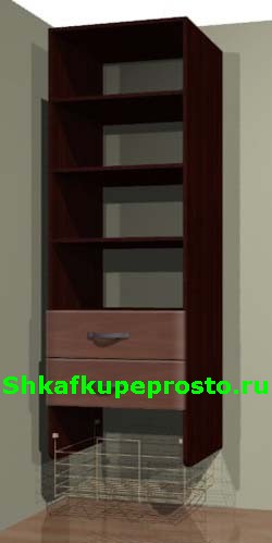 Модуль гардеробной комнаты с двумя ящиками выдвижной корзиной